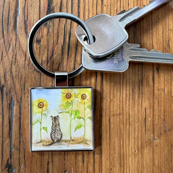 Alex Clark Keyring - Cat & Sunflowers