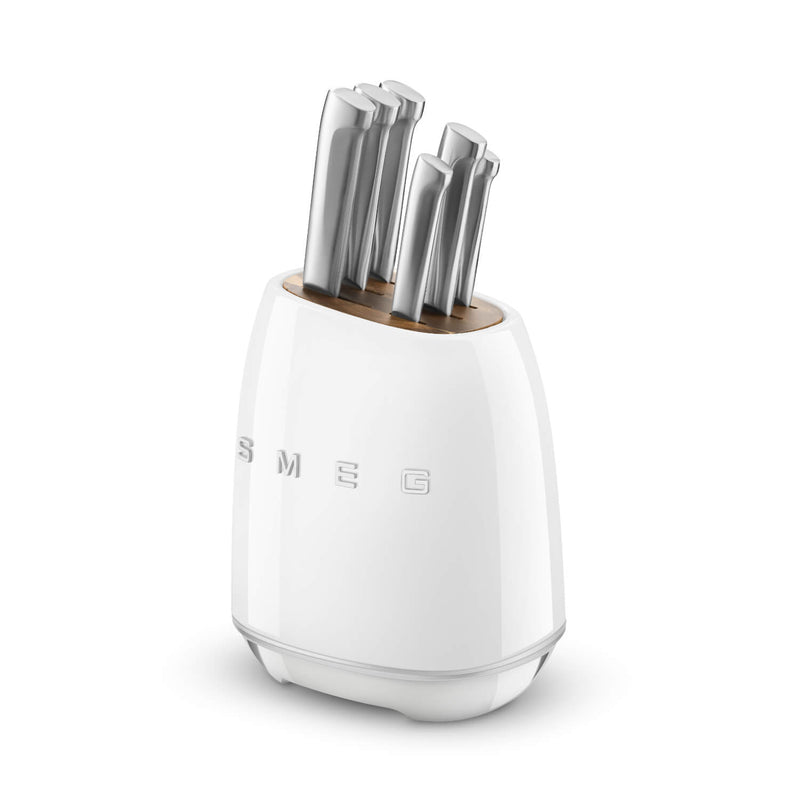 Smeg 50's Style Retro KBSF02 7-Piece Knife Block Set - White