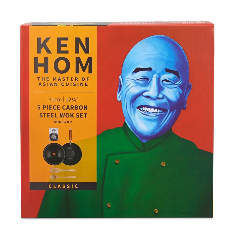 Ken Hom Classic 31cm 5-Piece Carbon Steel Non-Stick Wok Set