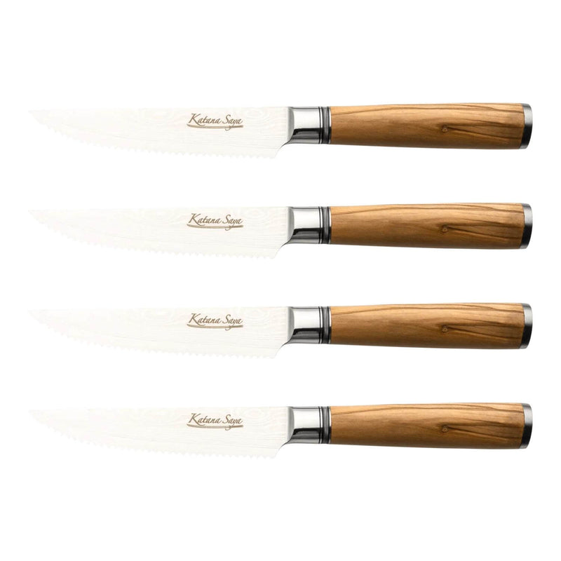 Katana Saya Olivewood 4-Piece Steak Knife Set