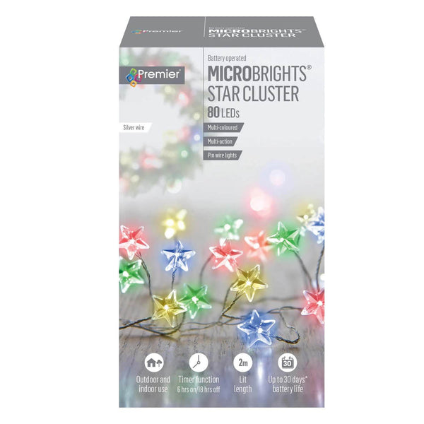 Premier Christmas Micro Brights 2 Metre 80 LED Star Cluster Lights - Multi Coloured