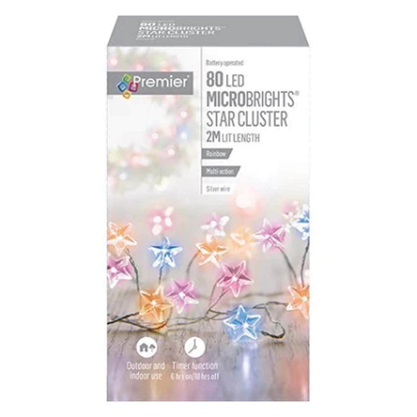 Premier Christmas Micro Brights 2 Metre 80 LED Star Cluster Lights - Rainbow
