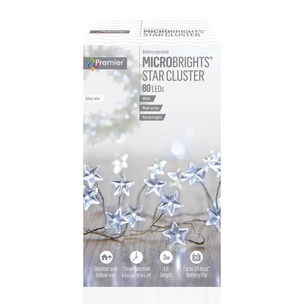 Premier Christmas Micro Brights 2 Metre 80 LED Star Cluster Lights - White
