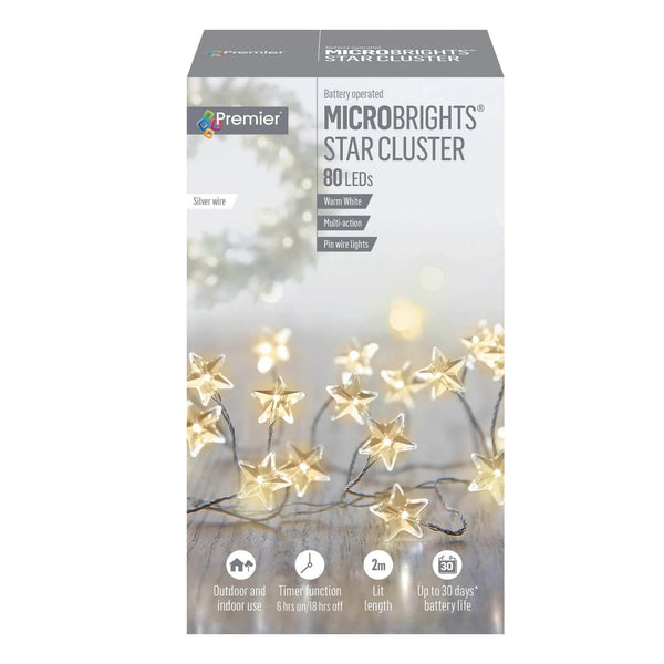 Premier Christmas Micro Brights 2 Metre 80 LED Star Cluster Lights - Warm White
