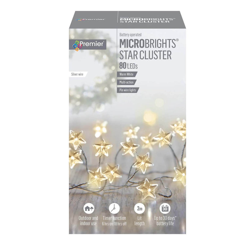 Premier Christmas Micro Brights 2 Metre 80 LED Star Cluster Lights - Warm White