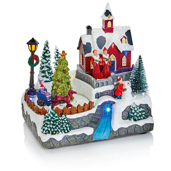 Premier Lit 19cm LED Animated Village With River - Assorted
