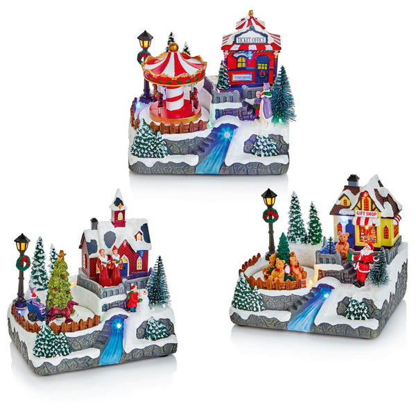 Premier Lit 19cm LED Animated Village With River - Assorted