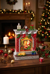 Premier 26cm Glitter Water Spinner - Fireplace With Santa
