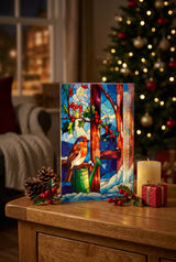 Premier 21cm x 13cm LED Stained Glass Decoration - Robin On Watering Can