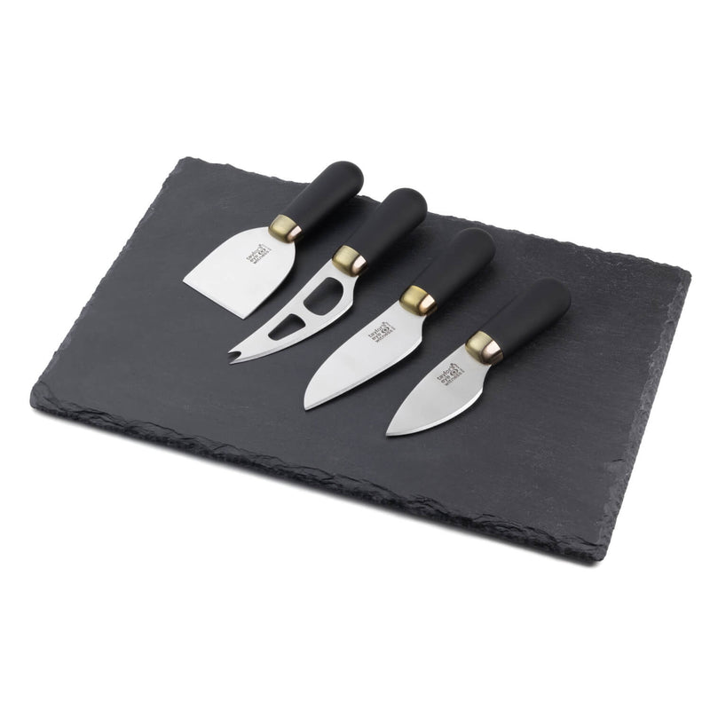 Taylor's Eye Witness 4-Piece Brooklyn Brass Cheese Knife & Slate Cheese Board Set