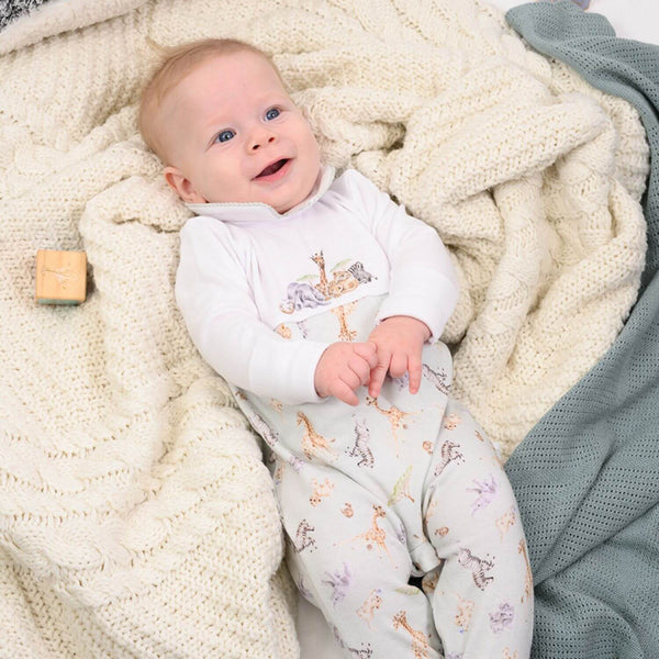 Wrendale Designs Little Wren Little Savannah Placement Printed Babygrow - 0-3 Months