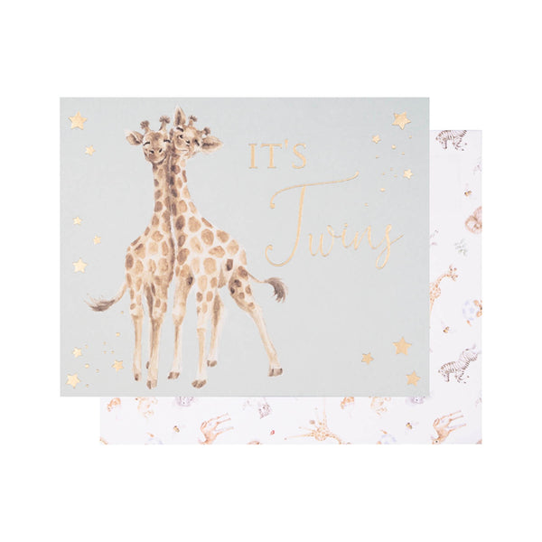 Wrendale Designs Little Wren Card - Double The Joy - It's Twins - Giraffe