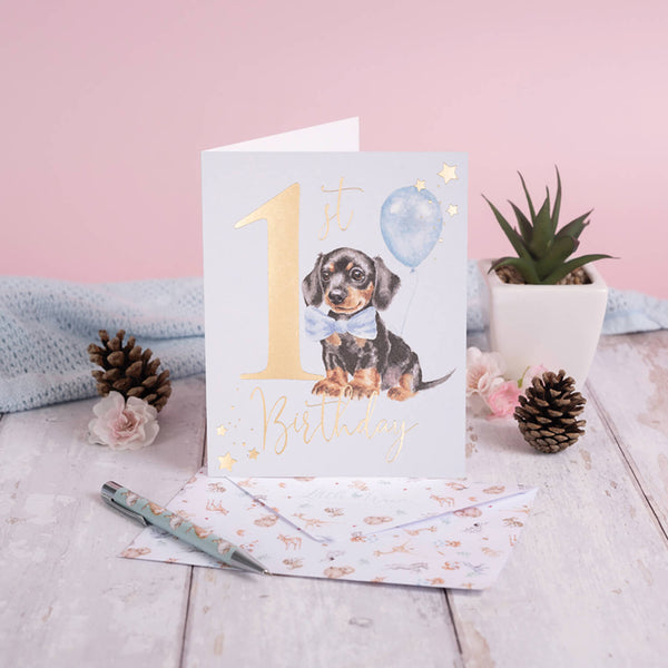Wrendale Designs Little Wren Card - A Pawsome Day - 1st Birthday - Dachshund