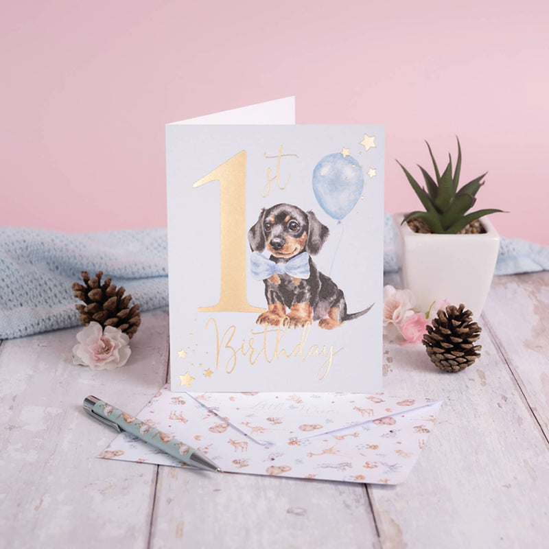 Wrendale Designs Little Wren Card - A Pawsome Day - 1st Birthday - Dachshund