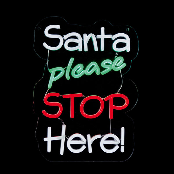 Premier 35cm LED Table Top & Hanging Neon Decorative Sign - Santa Please Stop Here