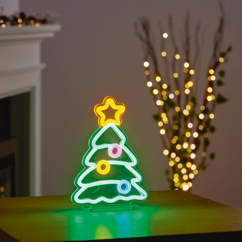 Premier 25cm LED Table Top Neon Decorative Sign - Christmas Tree