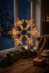 Premier 45cm 500 LED Twinkling Snowflake With Gold Frame - Red & Warm White