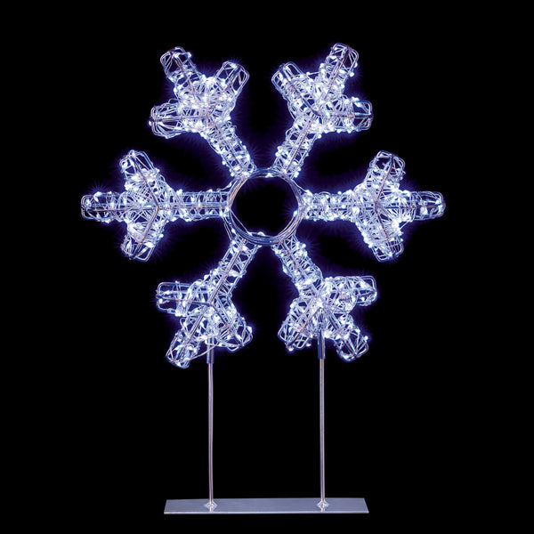 Premier Lit 45cm 720 LED Silver Table Top Snowflake With Timer - White