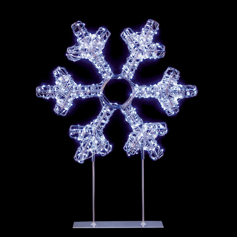 Premier Lit 45cm 720 LED Silver Table Top Snowflake With Timer - White