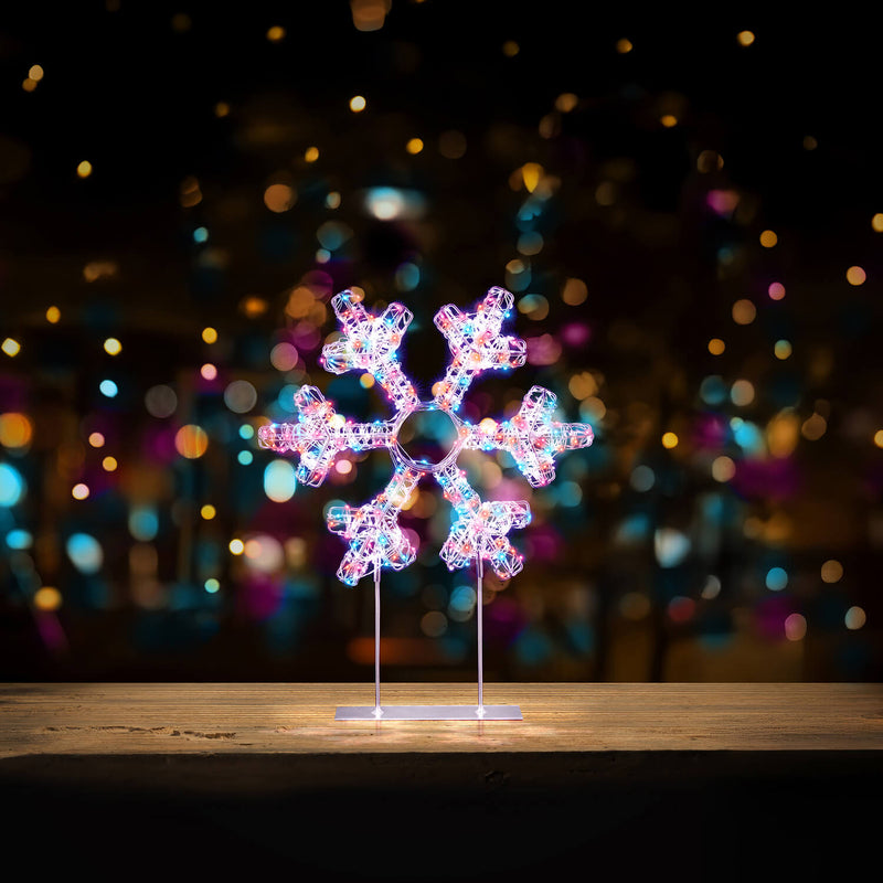 Premier Lit 45cm 720 LED White Table Top Snowflake With Timer - Rainbow