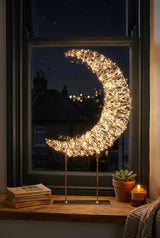 Premier 45cm 500 LED Twinkling Crescent Moon With Rose Gold Frame - Warm White