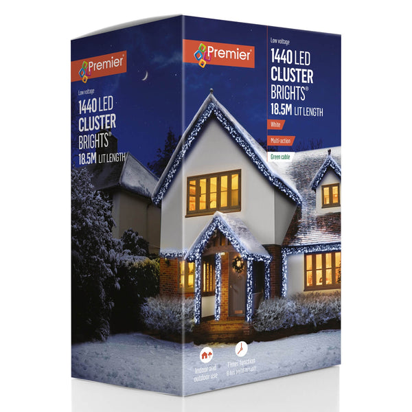 Premier Christmas Cluster Brights 18.5 Metre 1440 LED Multi Action Lights With Timer - White