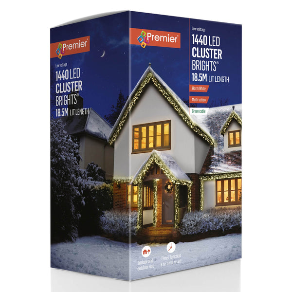 Premier Christmas Cluster Brights 18.5 Metre 1440 LED Multi Action Lights With Timer - Warm White