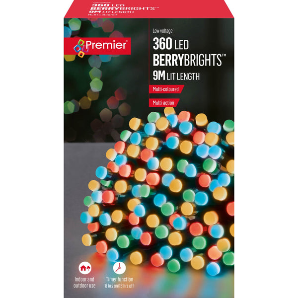 Premier Christmas Berry Brights 9 Metre 360 LED Lights - Multi-Coloured