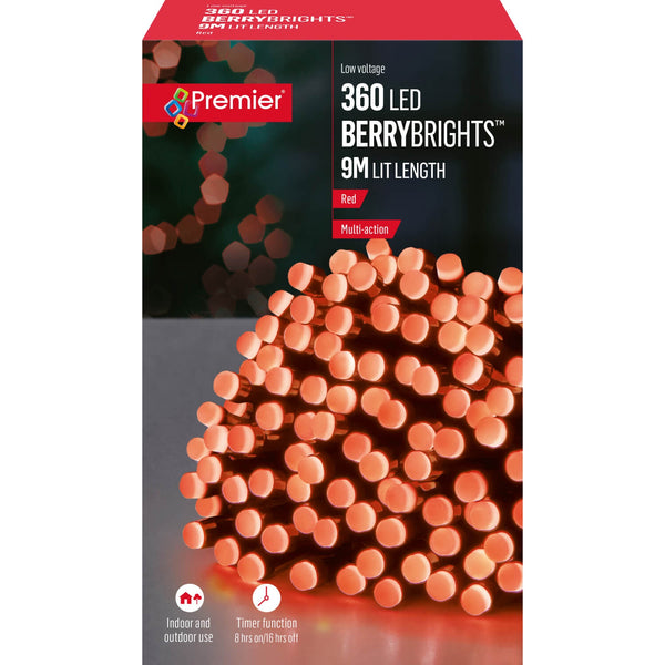 Premier Christmas Berry Brights 9 Metre 360 LED Lights - Red