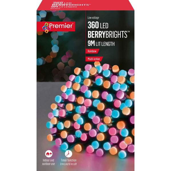 Premier Christmas Berry Brights 9 Metre 360 LED Lights - Rainbow