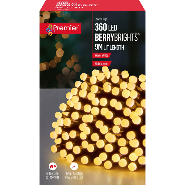Premier Christmas Berry Brights 9 Metre 360 LED Lights - Warm White