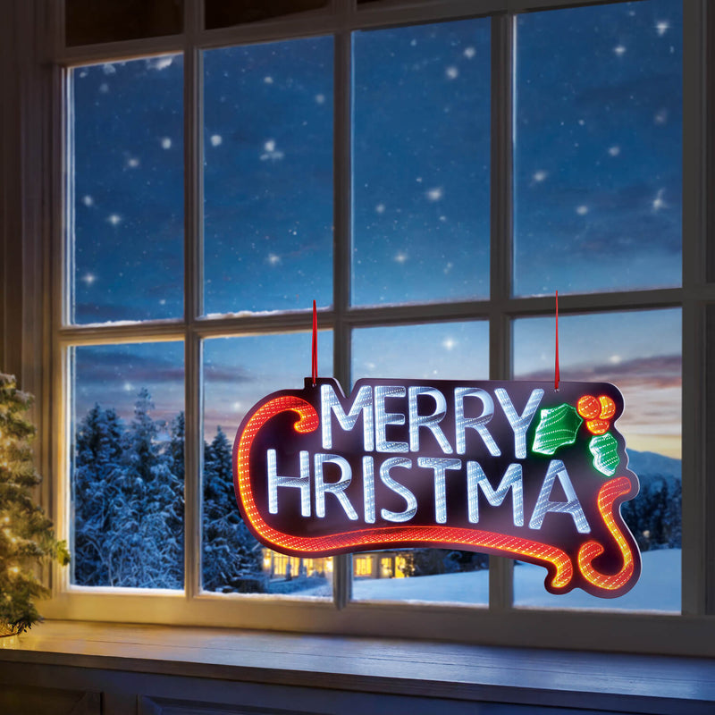Premier 60cm LED Hanging Infinity Mirror - Merry Christmas