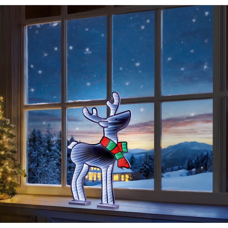Premier 59.5cm LED Infinity Mirror - Reindeer With Scarf