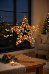 Premier 45cm 500 LED Twinkling Star With Gold Frame - Red & Warm White