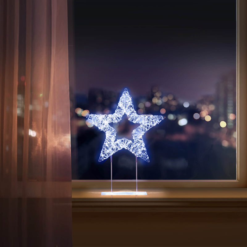 Premier Lit 45cm 720 LED Silver Table Top Star With Timer - White