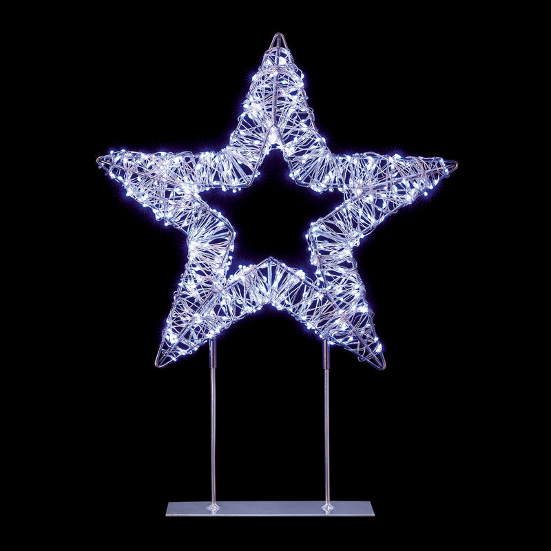 Premier Lit 45cm 720 LED Silver Table Top Star With Timer - White
