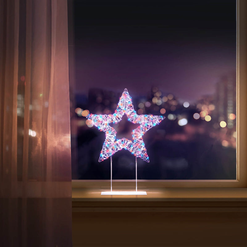 Premier Lit 45cm 720 LED White Table Top Star With Timer - Rainbow
