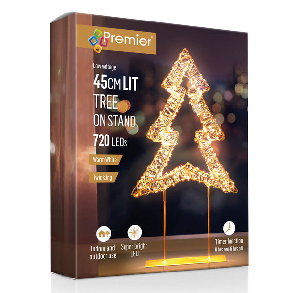 Premier Lit 45cm 720 LED Rose Gold Table Top Christmas Tree With Timer - Warm White