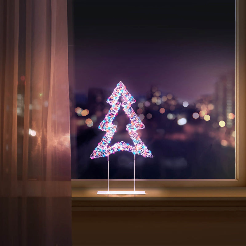 Premier Lit 45cm 720 LED White Table Top Christmas Tree With Timer - Rainbow