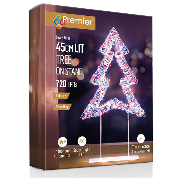 Premier Lit 45cm 720 LED White Table Top Christmas Tree With Timer - Rainbow