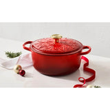 Le Creuset L'Etoile Christmas 24cm Round Cast Iron Casserole - Cerise