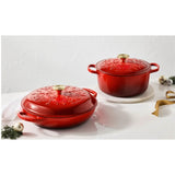 Le Creuset L'Etoile Christmas 30cm Round Shallow Cast Iron Casserole - Cerise