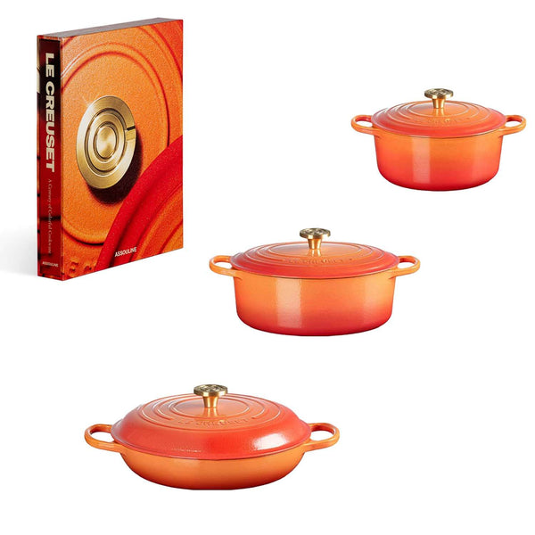 Le Creuset Limited Edition Signature Cast Iron 3-Piece Casserole Dish Set - Flamme Doree