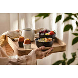 Le Creuset Serenity Collection Set of 4 Stoneware Footless Egg Cups - Satin Black & Brioche