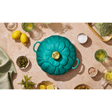 Le Creuset Signature Cast Iron Petal 26cm Round Shallow Casserole - Bleu Riviera