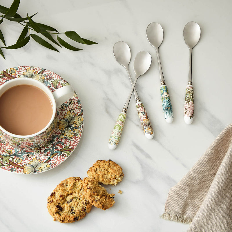 Morris & Co Set Of Four Tea Spoons With Porcelain Handle