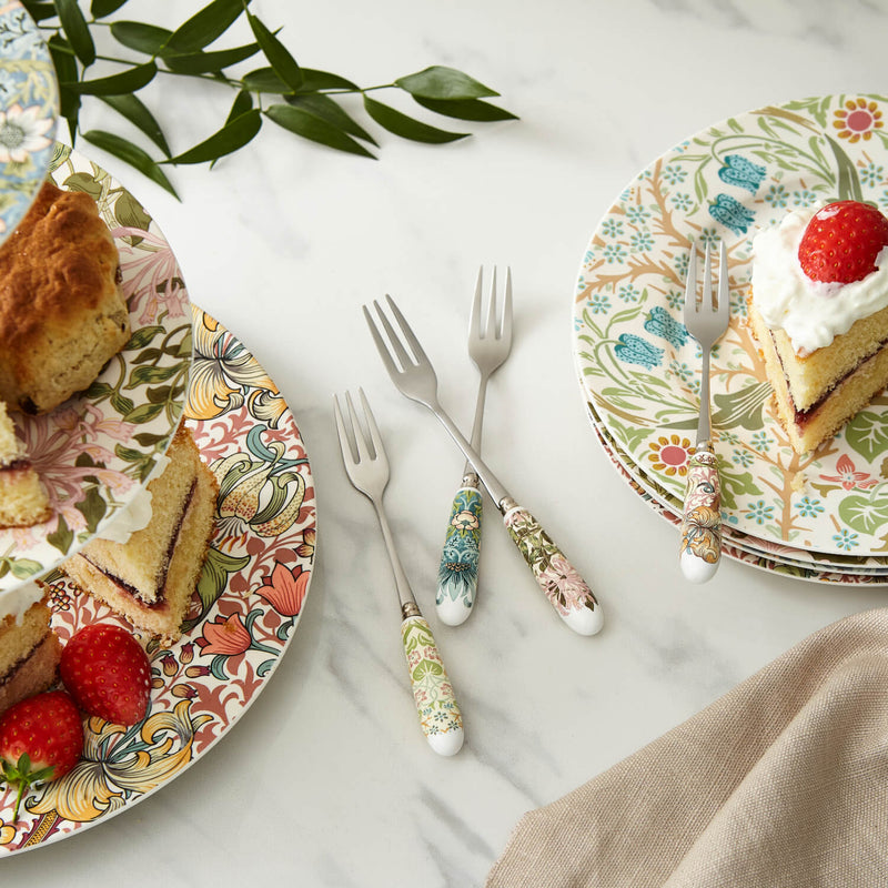 Morris & Co Set Of Four Pastry Forks With Porcelain Handle