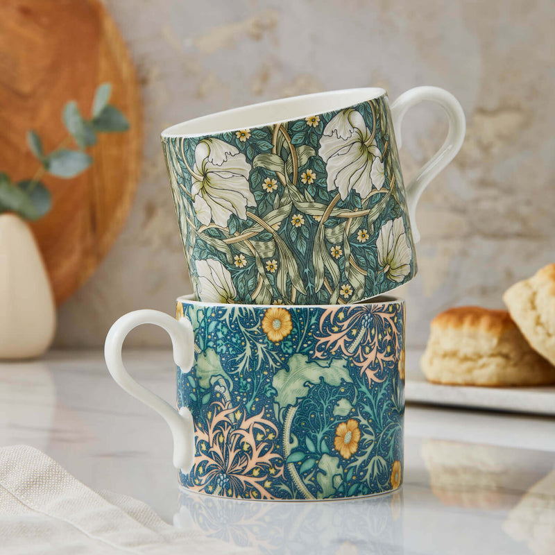 Morris & Co 2 Piece 340ml Porcelain Mug Set - Seaweed & Pimpernel