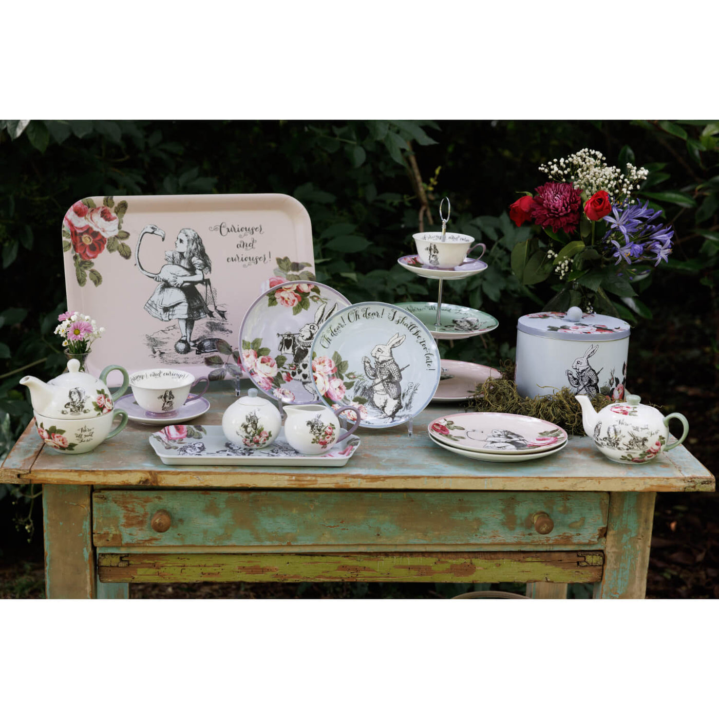 V&A Alice Au Pays Des Merveilles Assiettes à Dessert Lot De 4 – Porcelaine Fine 20,5 Cm, Design Tenniel Doré