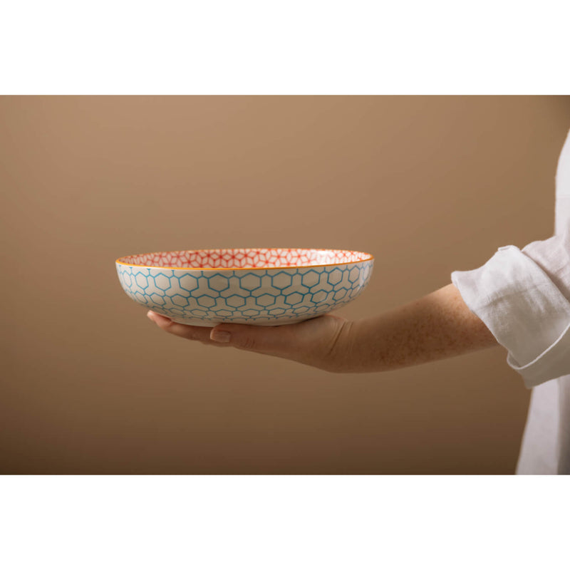 Mikasa 21cm Stoneware Pasta Bowl - Geometric Blue